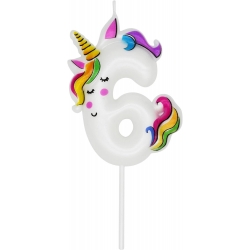 Świeczka urodziny dekoracja na tort jednorożec unicorn cyfra 6